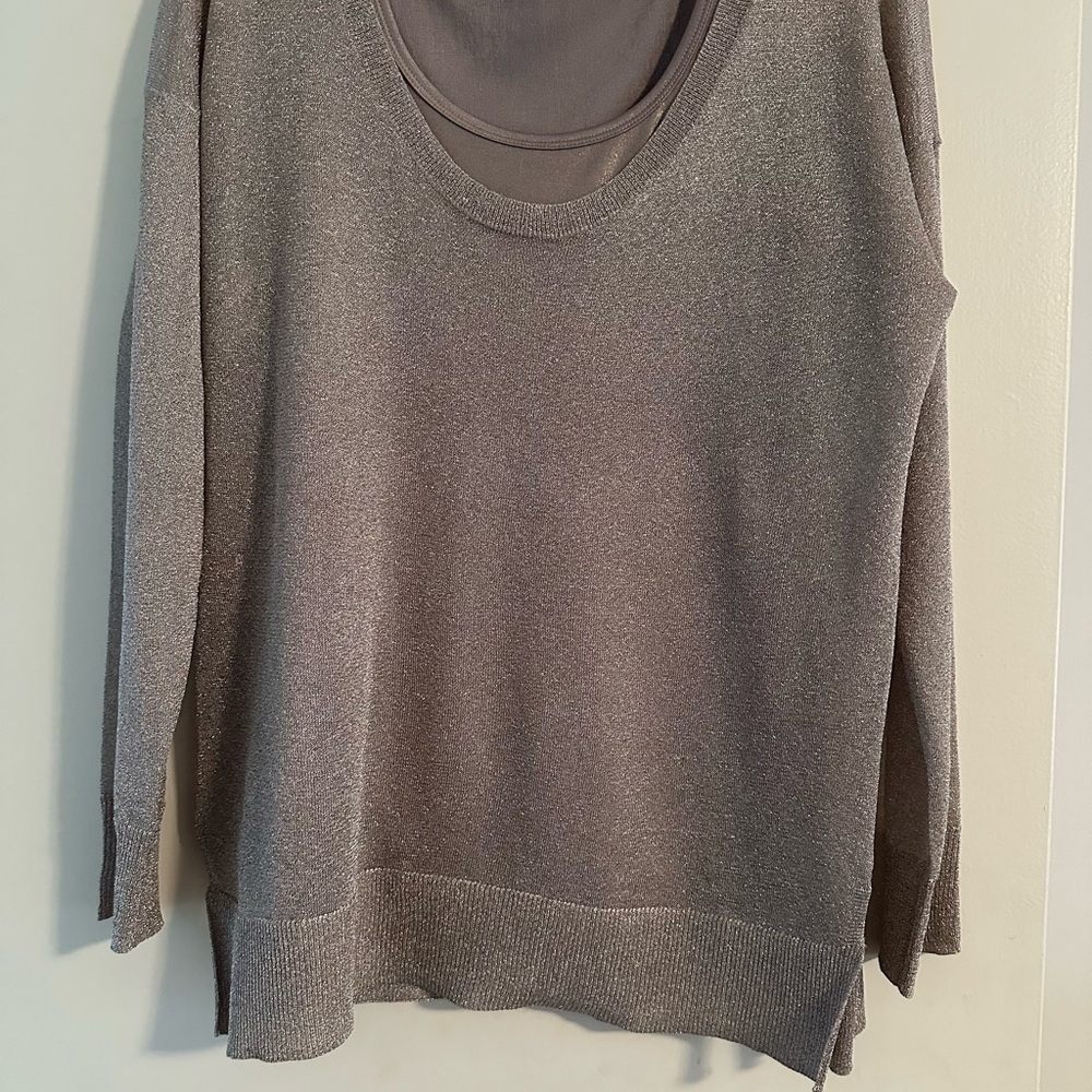 Calvin Klein Women's 2 piece sheer taupe v neck sweater with camisole
